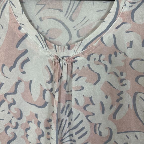 Escada 100% Silk Pink White Grey Abstract Print Blouse Women's Size 40 US 10 - Picture 8 of 9